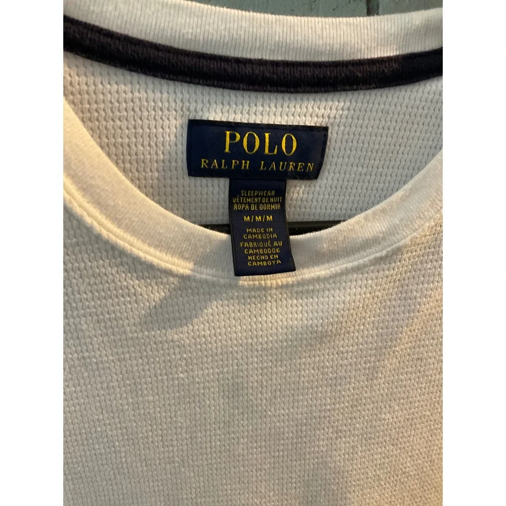 Polo Ralph Lauren Mens White Waffle Knit Thermal Long Sleeve Sleep Shirt Medium